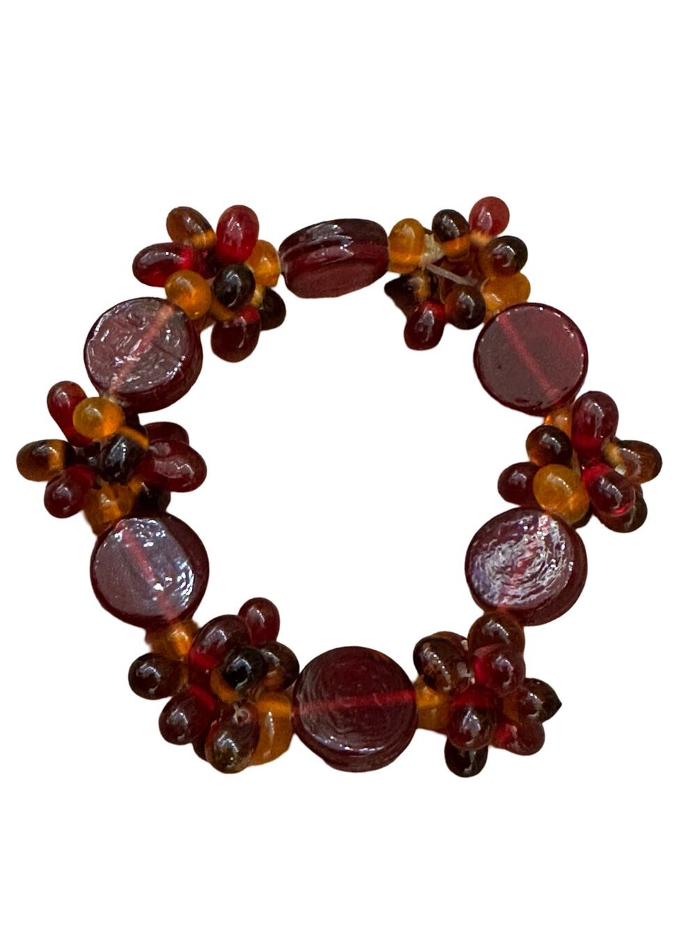 Red and Orange Art Glass Beads Bracelet